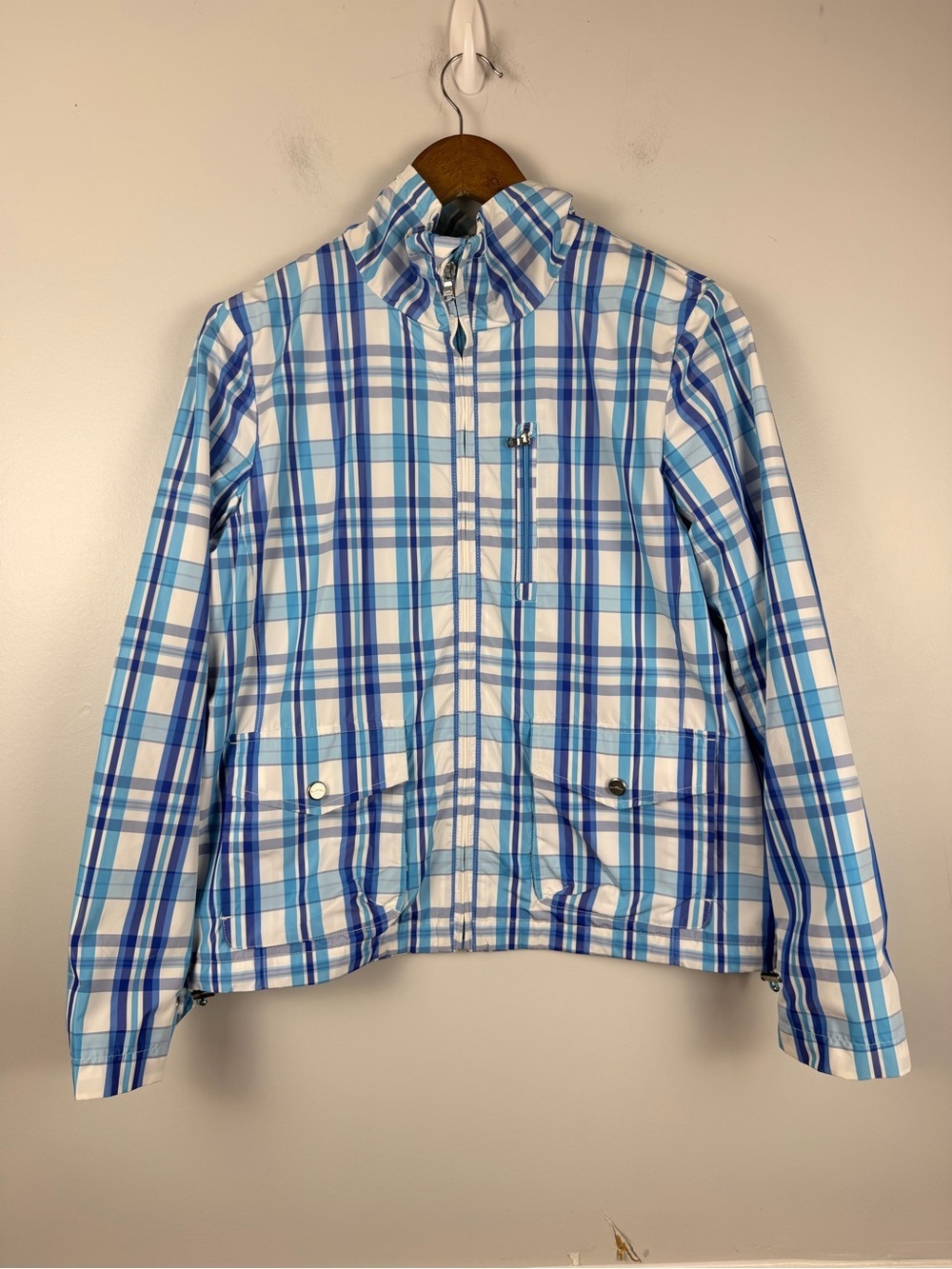 Lauren Ralph Lauren Active Blue Plaid Zip Up Light Jacket Women's Size medium